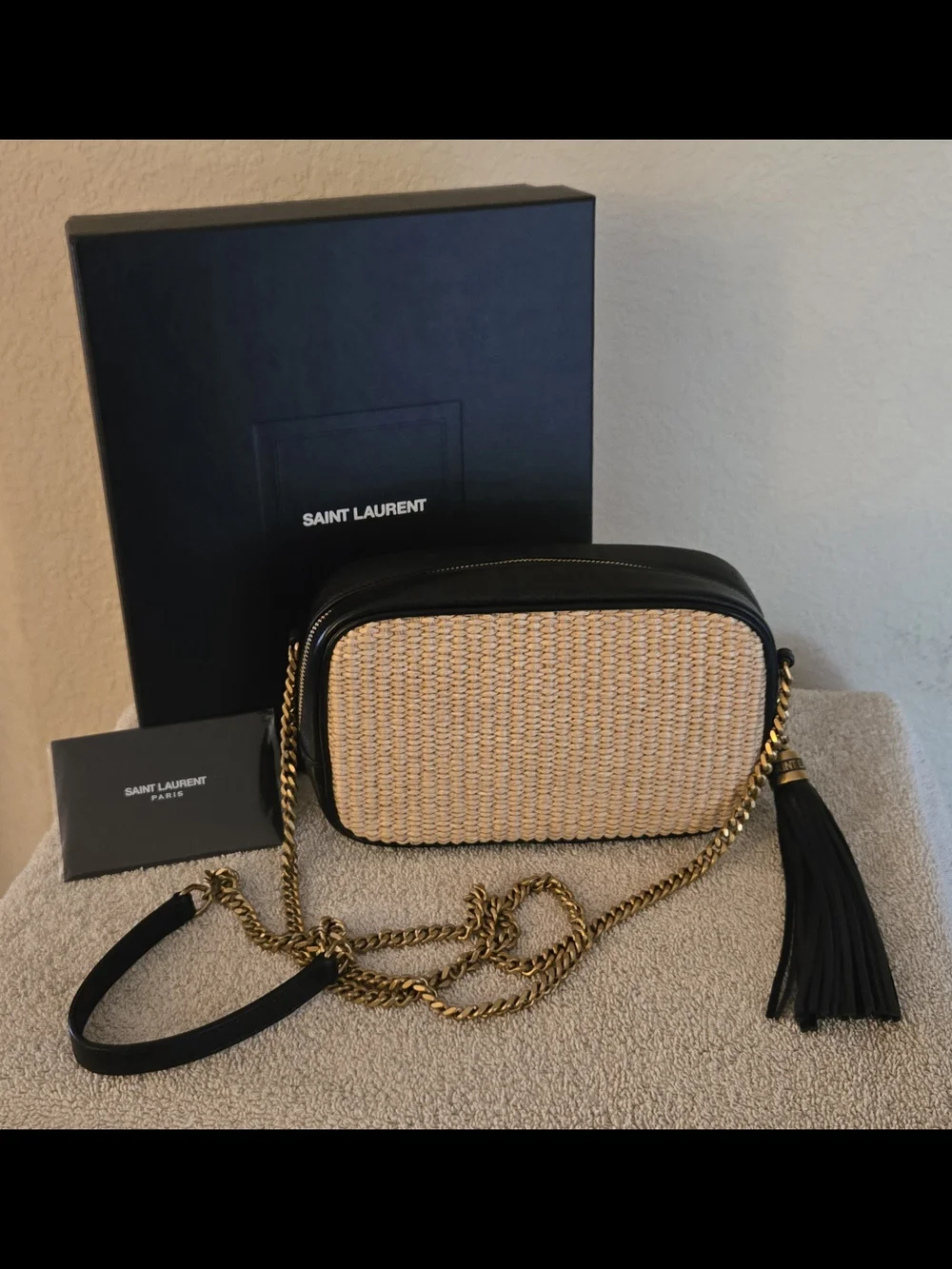 YSL Mini Lou Raffia/Black Leather Camera Bag - Picture 3 of 6